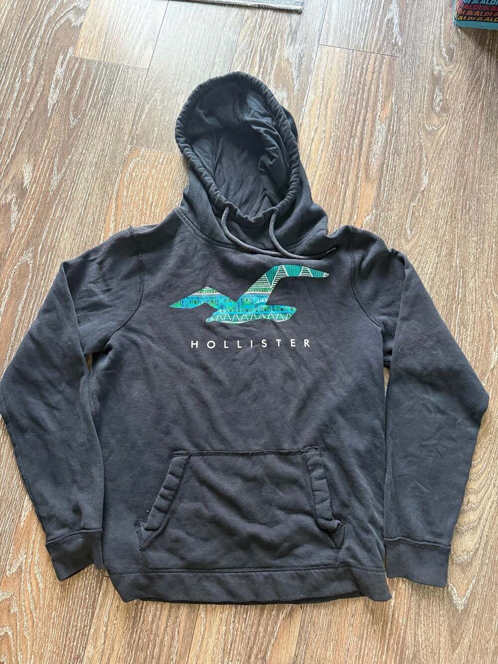 Hollister Hoodie Size M Black with Geometric Logo